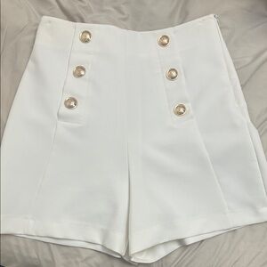 Zara White High-Waist Sailor Button Shorts